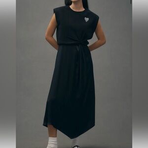 Anthropologie Black Sleeveless Midi Dress with Knot and Heart Detail